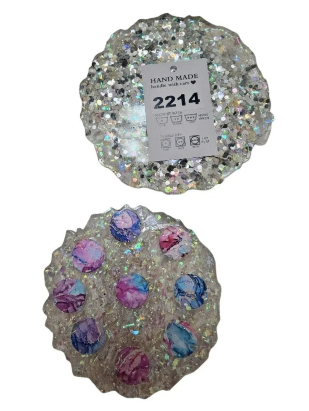 Handmade Resin Paperweight & Drink Coaster Set Blue Gold Pink Purple Fluid Art